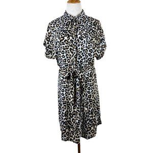 Style Envy Mini Dress XL Leopard Animal Print Beige Black Belted‎ Button